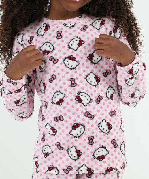 Pijama Infantil Hello Kitty Manga Longa Tam 4 a 12 Rosa
