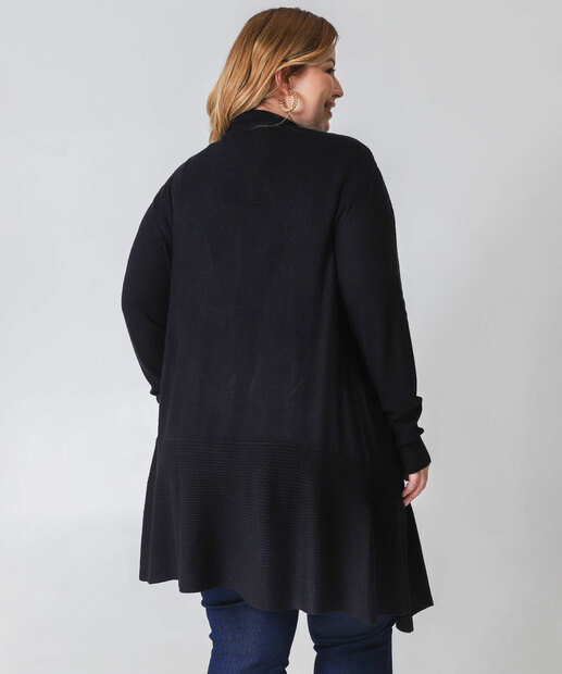 Cardigan Plus Size Feminino Barra Assimétrica Marisa Preto