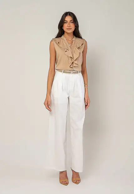 Regata Alfaiataria Com Babados Bege Salvatore