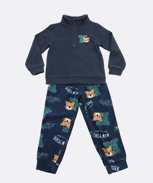 Image_Conjunto Infantil Fleece Tigre MR Tam 1 a 3 Azul