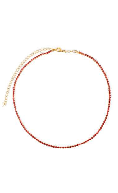 Colar Semijoia Riviera Com microzircônias Fúscia 2mm Banhado a Ouro 18k