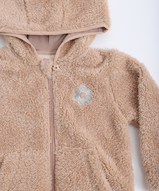 Jaqueta Infantil Feminina Peluciada Marisa Bege Tam 1 a 3 