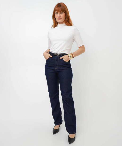 Image_Calça Feminina Jeans Reta Amaciada Bolsos Azul