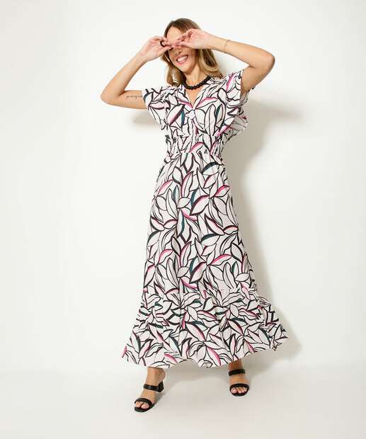 Vestido Longo Feminino Transpassado Floral Marisa