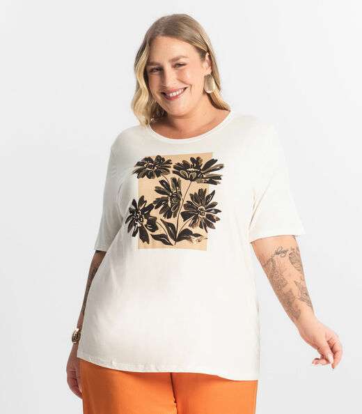 Camiseta Feminina Manga Curta Secret Glam Bege