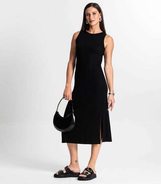 Vestido Midi Em Molecotton Rovitex Preto