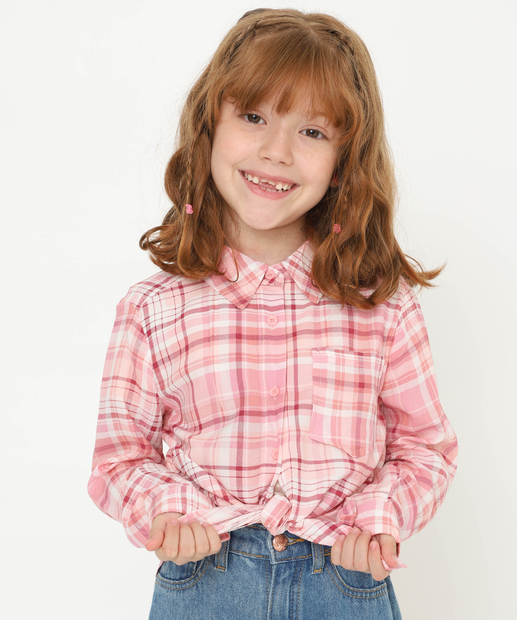 Image_Camisa Infantil Xadrez Bolso Marisa Tam 4 a 10 Rosa