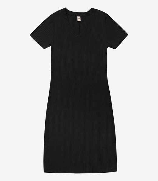Vestido Feminino Em Ribana Canelada Rovitex Preto