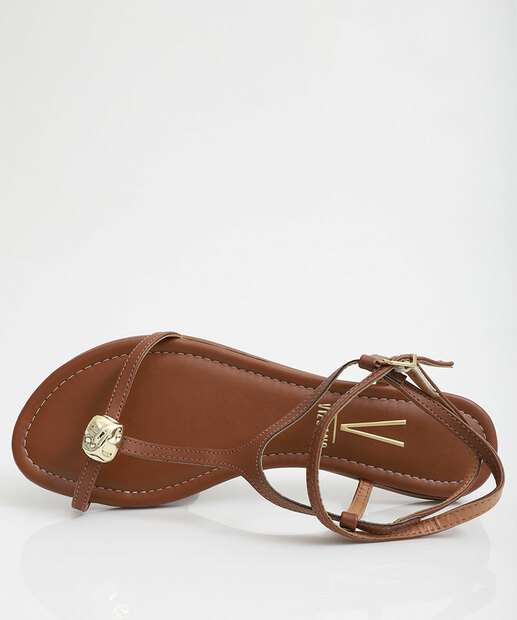 Sandália Feminina Rasteira Pedra Sintética Vizzano Caramelo