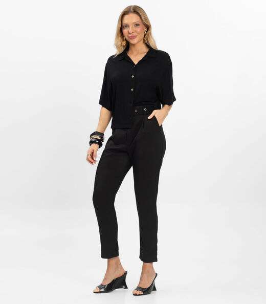 Camisa Oversized Visco Maquinetada Rovitex Preto