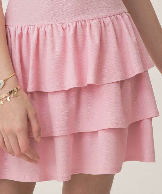 Vestido Juvenil Alças Finas Babado Marisa Tam 10 a 16 Rosa