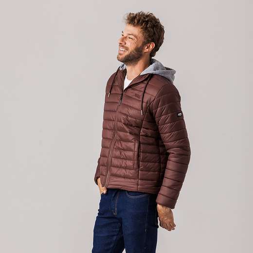 Jaqueta Puffer com capuz de moletom Masculina Rock e Soda