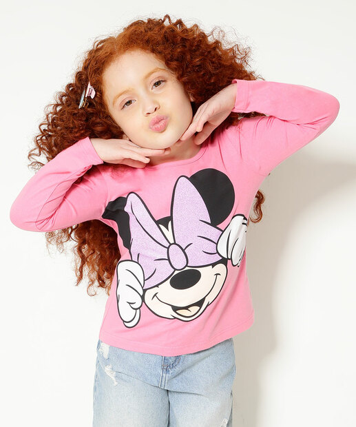 Camiseta Infantil Manga Longa Minnie Disney Tam 4 a 10