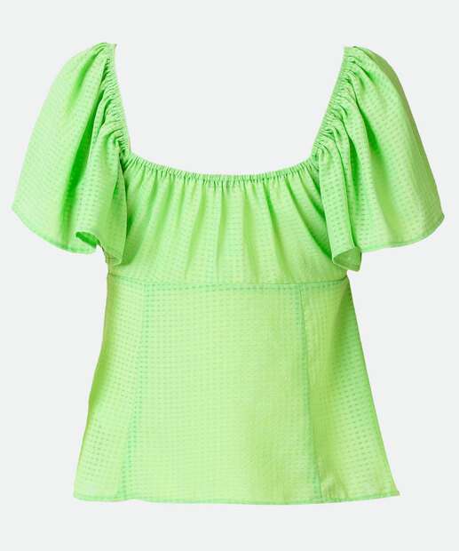 Blusa Feminina Chiffon Xadrez Manga Curta Marisa