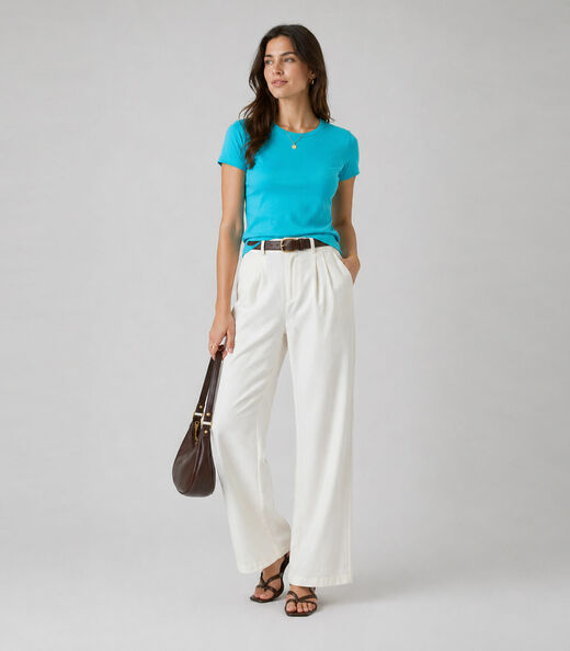 Blusa Feminina Básica Algodão Infinita Cor Azul