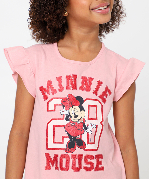 Vestido Infantil Minnie Babado Disney Tam 4 a 10 Rosa