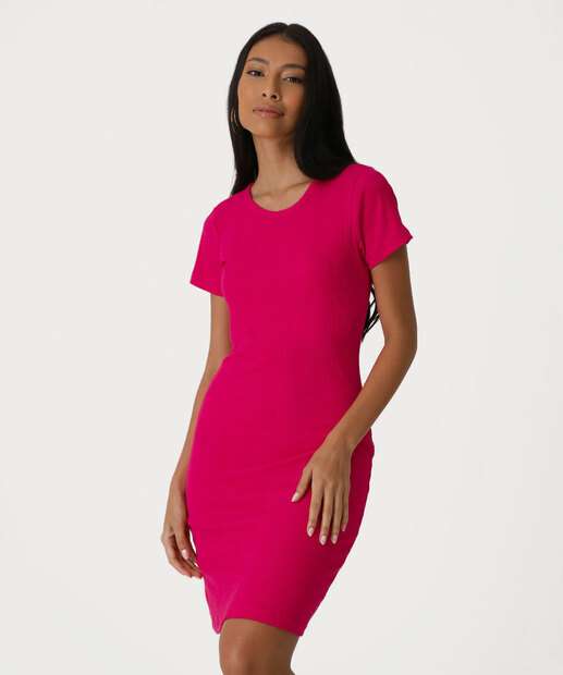 Vestido Feminino Canelado Manga Curta Marisa