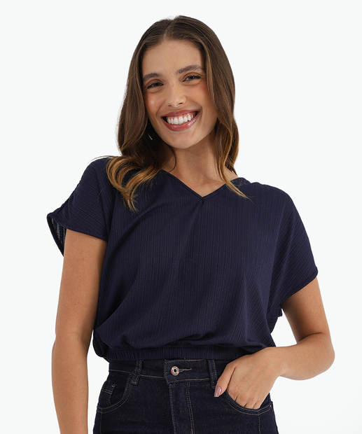 Image_Blusa Feminina Canelada Manga Curta Marisa Azul