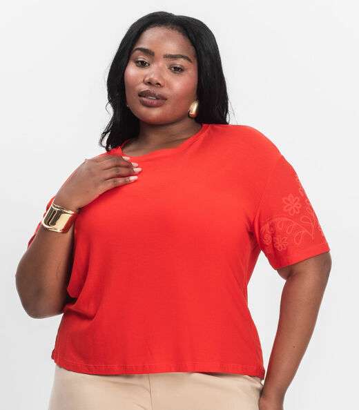 Blusa Manga Curta Plus Size Secret Glam Laranja