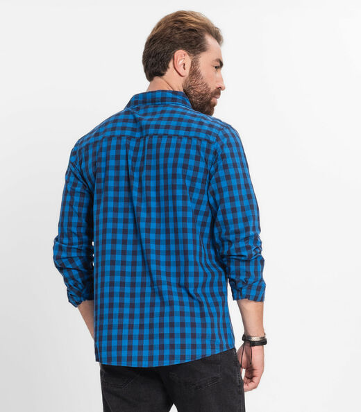 Camisa Masculina Manga Longa Xadrez Diametro Azul