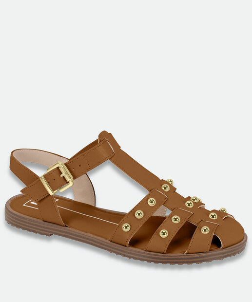 Image_Sandália Feminina Rasteira Tachas Moleca Caramelo