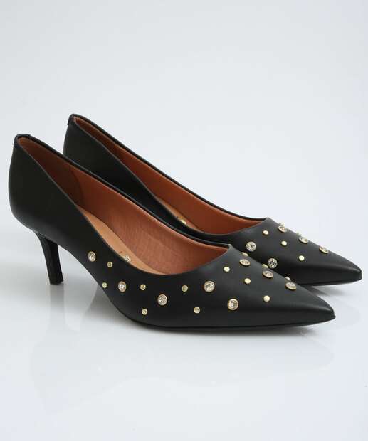 Scarpin Feminino Strass Bico Fino Salto Fino Vizzano