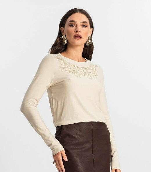 Blusa Feminino Manga Longa Endless Bege