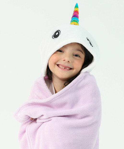Manta Infantil Unicórnio Capuz Marisa Lilás