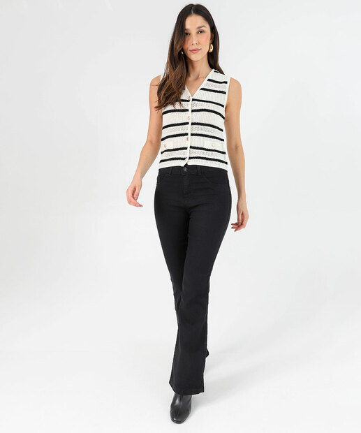 Colete Feminino Tricô Listrado Botões Marisa Off White
