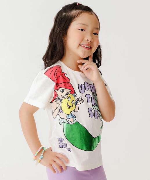 Camiseta Infantil Estampa Ariel Disney Tam 4 a 10