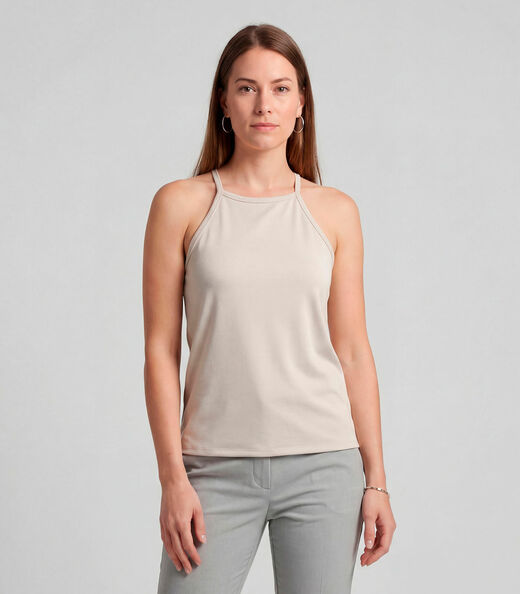 Blusa Feminina Com Cava Americana Infinita Cor Bege