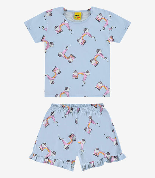 Pijama Infantil Menina Meia Malha Rovi Kids Azul