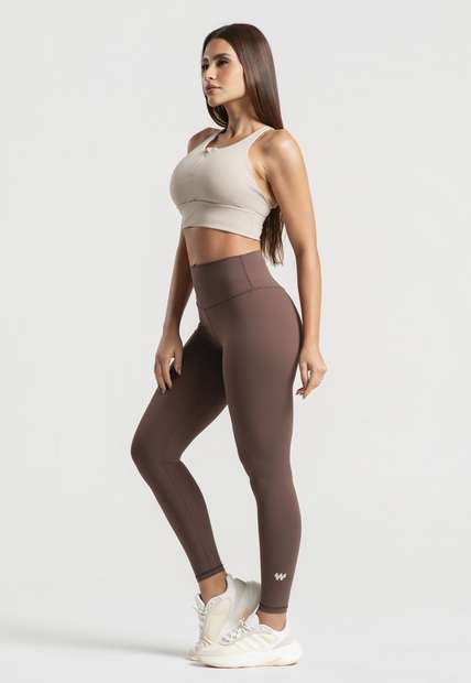 Top Fitness Alças Cruzadas com Zíper e Bojo Poliamida Bege Wemood