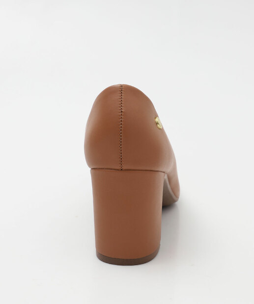 Scarpin Feminino Salto Grosso Via Uno 906009 Marrom