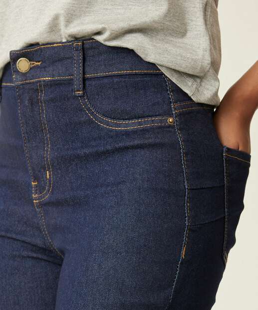 Calça Jeans Cigarrete Feminina Cintura Alta Bolsos