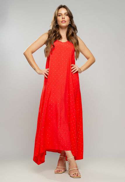 Vestido Midi Viscose Com Lurex Com Amarração Vermelho Salvatore Fashion