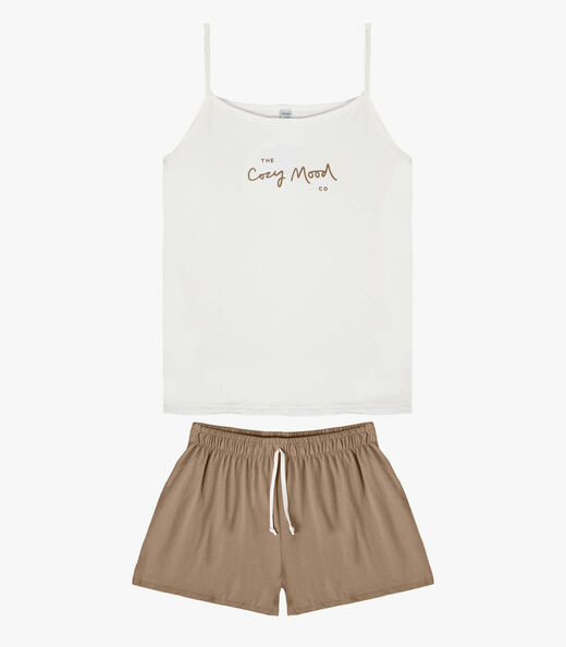 Pijama Feminino Blusa De Alça E Short Infinita Cor Marrom