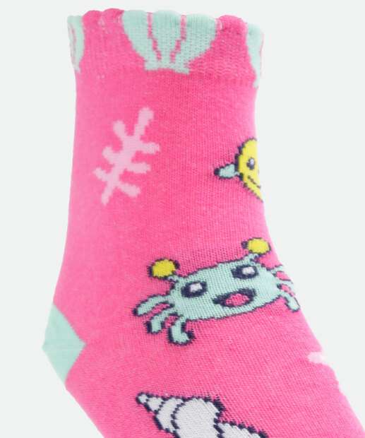 Kit 2 Pares Meias Infantil Soquete Estampa Sereia