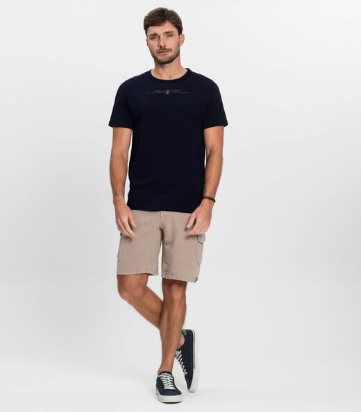 Camiseta Masculina Manga Curta Meia Malha Diametro Azul