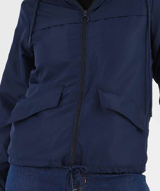 Jaqueta Feminina Corta Vento Capuz Marisa Azul