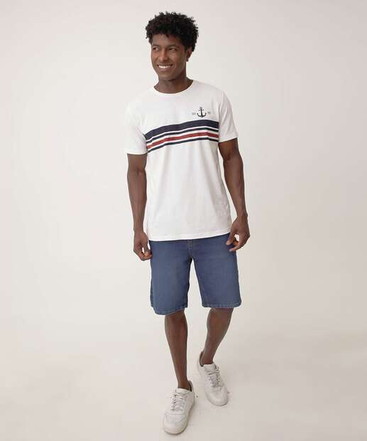 Camiseta Masculina Estampa Listras Marisa Off White