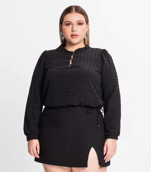 Image_Blusa Plus Size Em Air Flow Xadrez Secret Glam Preto