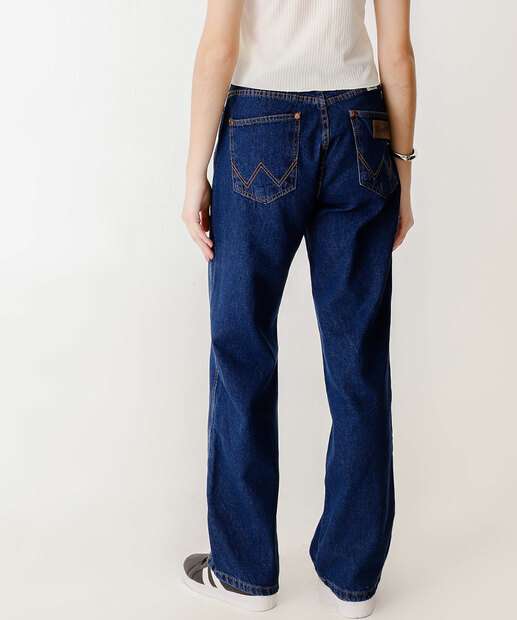 Calça Jeans Wide Leg Bolsos Feminina 