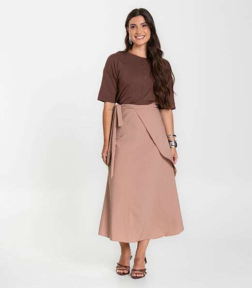 Saia Midi Amarração Envelope Select Bege