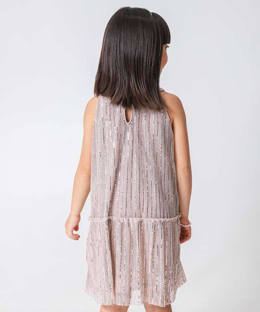 Vestido Infantil Sem Manga Tule Paetê Marisa Tam 4 a 10