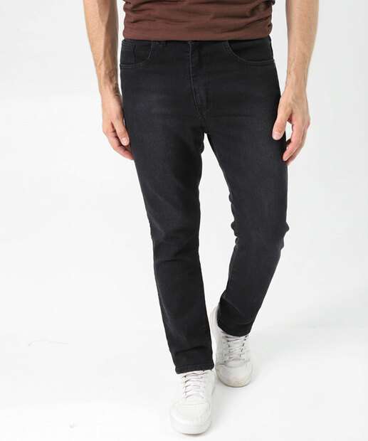Calça Masculina Jeans Skinny Bolsos Preta