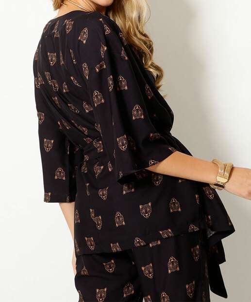 Kimono Feminino Estampa Onça Manga Curta 