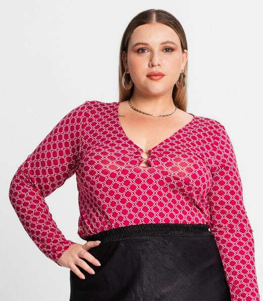 Blusa Feminina Manga Longa Plus Size Secret Glam Vermelho