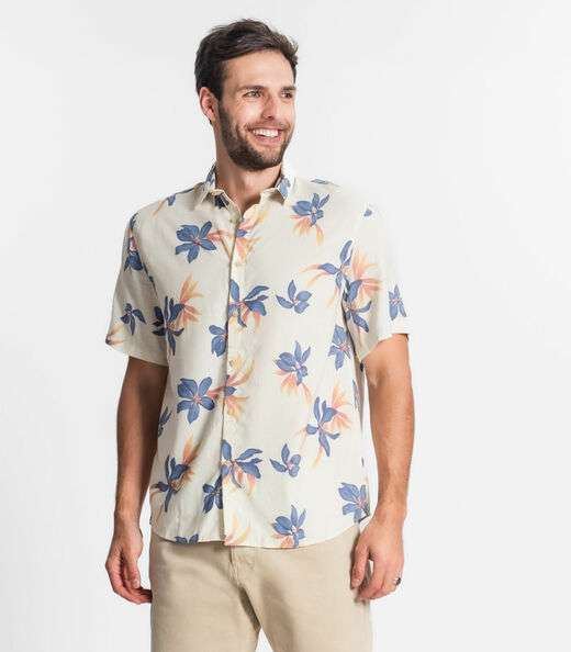 Image_Camisa Masculina Florida Com Botões Select Bege