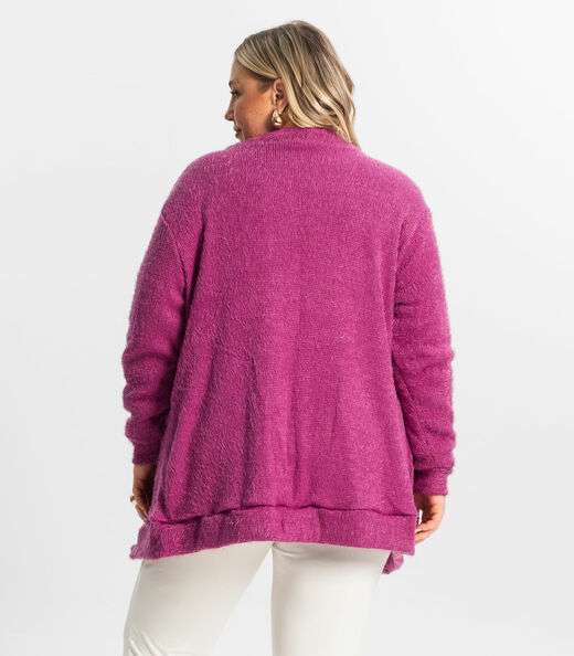 Cardigan Feminino Plus Size Em Tricot Secret Glam Roxo